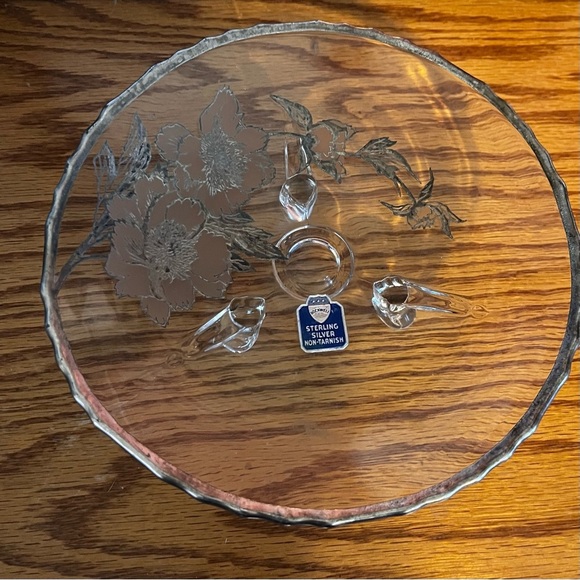 Rockwell Sterling Silver Overlay Floral Three Leg Plate With Label Unused 1950 - Picture 9 of 9